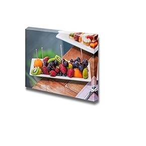 Canvas Prints Wall Art - Plate Filled with Peaches, Kiwi, Red Grapes and Strawberries | Modern Wall Decor/Home Decoration Stretched Gallery Canvas Wrap Giclee Print & Ready to Hang - 12" x 18"