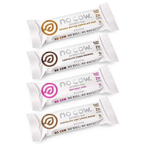 No Cow High Protein Bars, Trial Pack - Best Sellers, 20g+ Plant Based Vegan Protein, Keto Friendly, Low Sugar, Low Carb, Low Calorie, Gluten Free, Naturally Sweetened, Dairy-Free, Non-GMO, Kosher, 4 Pack