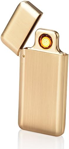 Oiikury Mini USB Lighters Metal Rechargeable Flameless Lighter Windproof No Gas Electric Cigarette Lighter (Gold)