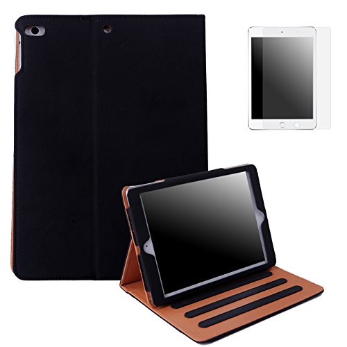 HDE Case for iPad 9.7 2018 / 2017 Leather Case with Screen Protector - Vintage Folio Cover Case Multi-Angle Viewing Stand with Pocket for New Apple iPad 9.7 Inch (5th and 6th Generation) - Black