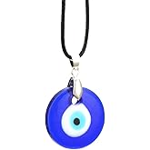 COLORFUL BLING Blue Turkish Glass Evil Eye Pendant Necklace Set Glass Leather Rope Hamsa Hand for Women Men Lucky Protection Wealth Amulet Jewelry