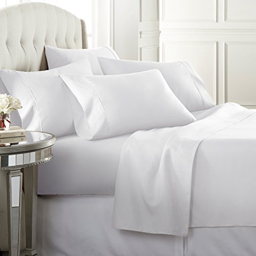 6 Piece Hotel Luxury Soft 1800 Series Premium Bed Sheets Set, Deep Pockets, Hypoallergenic, Wrinkle & Fade Resistant Bedding Set(King, White)