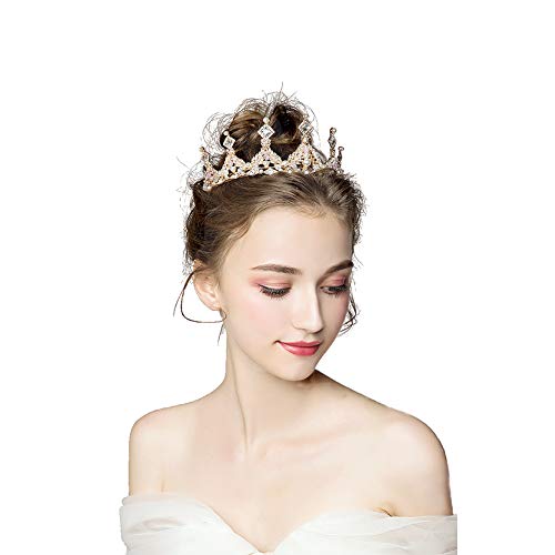 TOCESS Gold Tiara and Crown Queen Princess Wedding Crown for Girls and Women Pearl Crystal Bridal Tiara for Prom Festival Party - Thumbnail 3