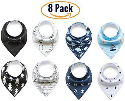 Cunies Baby Bandana Bib Set Of 8: Drooling And Teething Toddlers And Newborns, 100% Organic Cotton, Soft And Hypoallergenic Dribble Scarf, Absorbent With Moisture Management,For Boys And Girls