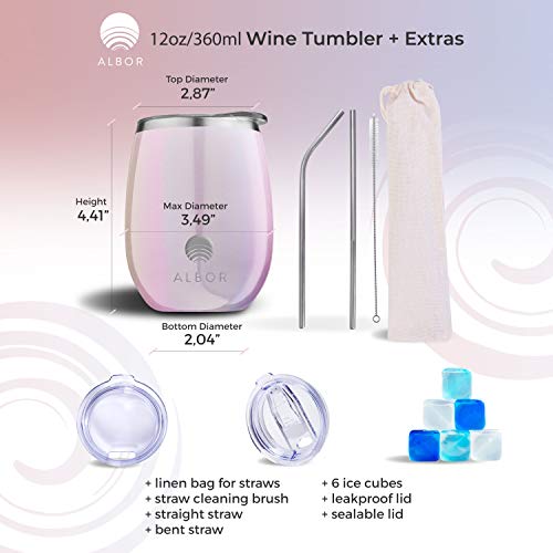 Albor Triple Insulated Wine Tumbler with Lid Stainless Steel 12 Oz Tumbler Glitter Blush