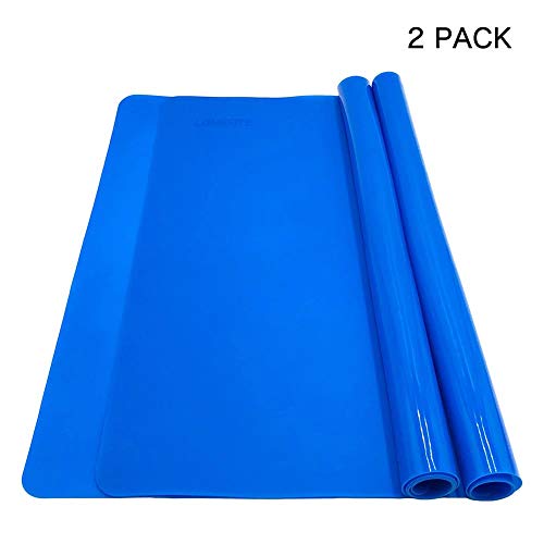 Silicone Baking Mats for Dough Rolling Pastry Fondant Mat Large Nonstick and Nonslip, Countertop Protector, Dining Table Mat and Placemat 20'' by 16''(Blue 2 Pack)