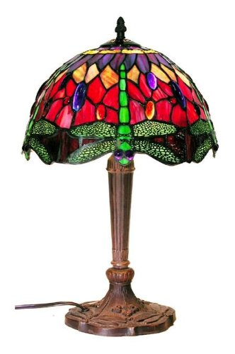 Tiffany Style Dragonfly Table Lamp, Red and Blue 18-Inch