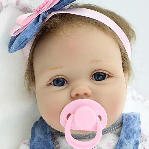 Handmade Real Life 21.6 Inch Soft Silicone Vinyl Cloth Body Reborn Baby Dolls Lifelike Girl Toy Xmas Gift With Cute Denim Dress Eye Opened [Energy Class A]