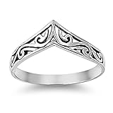 Sterling Silver Women's Filigree Thumb Chevron Ring (Sizes 4-10) (Ring Size 10)