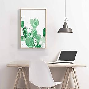 Green Cactus Abstract Style - Framed Canvas