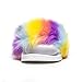 OCICI Girls Flat Slipper Flip Flop Faux Fur Soft Slide Slippers Women's Comfort Anti-Skid Sole Indoor Outdoor House Slippers-Rainbow