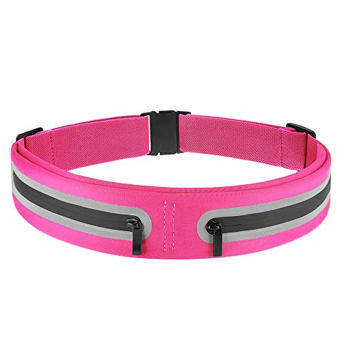 Boruizhen Slim Running Belt, Waterproof Fitness Waist Packs Adjustable Walking Pouch Workout Belt for Phone, Yoga, Cycling, Hiking, Jogging (Rose Red)