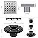 Modbath 5 Inch Square Shower Drain with PVC Base Flange, Floor Drain with Removable Quadrate Pattern Cover for Bathroom, Brushed 304 Stainless Steel, Includes Hair Strainer, Threaded Adapter