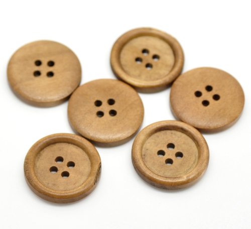 PEPPERLONELY Brand 50PC Light Coffee 4 Hole Round Wood Buttons Scrapbooking Sewing Buttons 25mm (1 Inch)