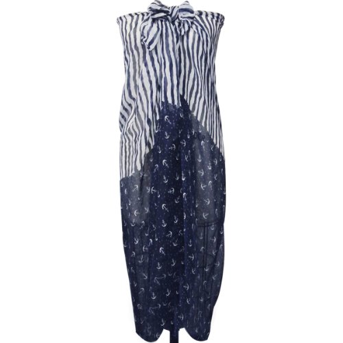 Wrapables Stripes and Anchor Nautical Marine Scarf 72" x 42"