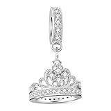 TINYSAND Valentines Day Gift Princess 925 Sterling Silver Princess Crown Charm Pendant with Clear CZ Stones, Dangling Bead for Charms Bracelet