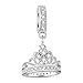 TINYSAND Princess 925 Sterling Silver Princess Crown Charm Pendant with Clear CZ Stones, Dangling Bead for Charms Bracelet