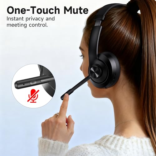 AOC Wireless Headset with Microphone, dongle-BT/Bluetooth/wired 3 modes connection, bluetooth Headset V5.3, PC Headphone Office Teams for Skype, Teaching, Call Center, Business Chat