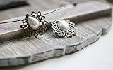 Topstaronline (TM) Retro Vintage Bronze Hollow Flower Rhinestones Gem Stone Ear Studs Earrings