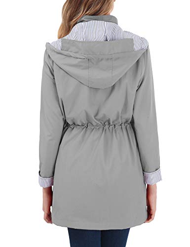 OUTAD Women's Rain Jacket Windbreaker Lightweight Waterproof Raincoats Outdoor Hooded Trench Coats Grey