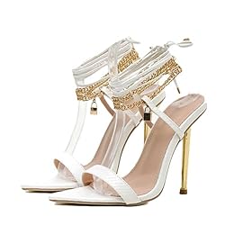 OWEIEYEU Women's Chain Ankle Strap Sandals Pointed
