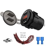USMEI Dual USB Charger Socket Waterproof Power Outlet 4.8A with 12V/24V Voltmeter LED Digital Display for Car Boat Marine Motorcycle ATV RV Campers Tractors