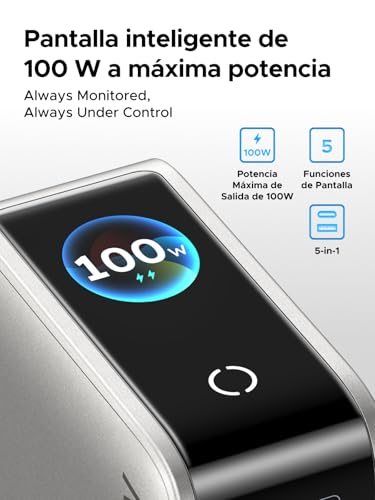 UGREEN Nexode Pro 100W Cargador USB Tipo C 5 Puertos con Pantalla Inteligente, GAN Carga Rápida Adaptador Compatible con Macbook, iPhone 17 Pro Max/17 Pro/Air /17/16/15, Galaxy S26 S25 S24 Ultra, iPad