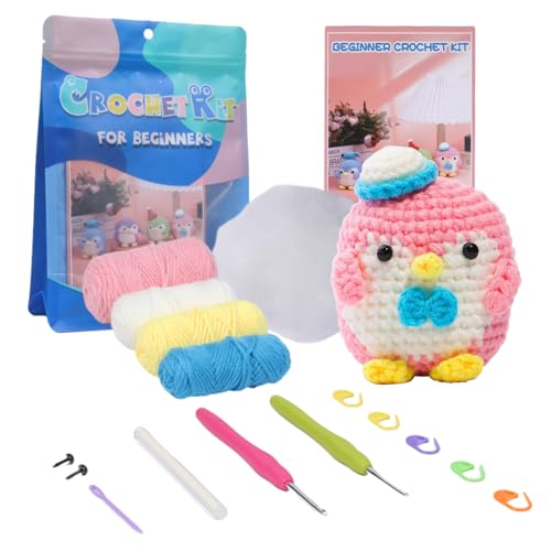Umootek Crochet Kit for Beginners, Cute Animals Complete Beginner Crochet Set, Knitting Starter Pack for Adults&Kids with Step-by-Step Video Tutorial and Instruction(Penguin)