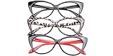 SOOLALA 3-Pair Value Pack Fashion Designer Cat Eye Reading Glasses for Womens, +1.75D
