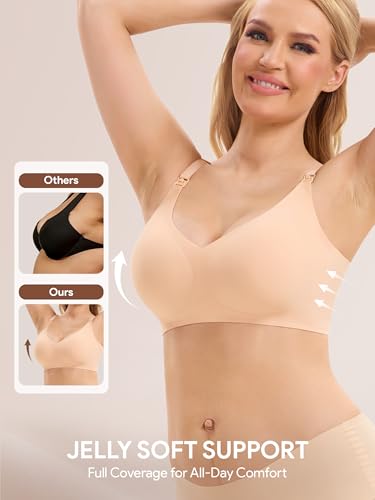 Angelhood Nursing Bras for Breastfeeding Support Maternity Bras Seamless Pregnancy Bralette for Women with Extender 3 Pack