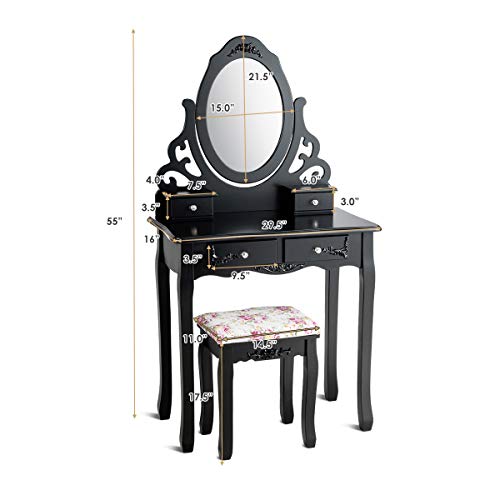 Giantex Vanity Dressing Table with Mirror and Stool, 360° Rotating Oval