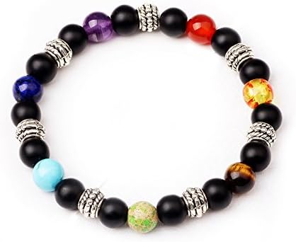 ASAKUSAIREN Jewelry Men Women Agate Bracelet Stretch Bangle Anti-fatigue Reiki Balance Beads (black Scrub)