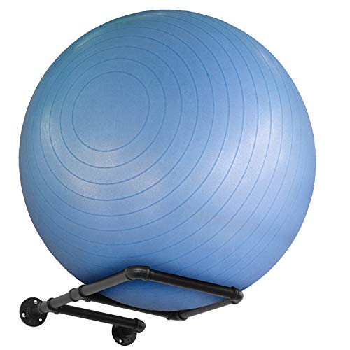 MyGift Wall Mounted Black Metal Pipe Exercise Ball Holder, Yoga Ball