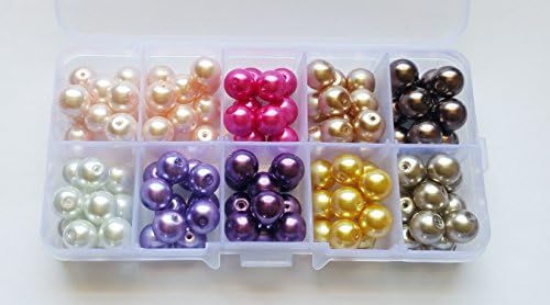 100+pcs 10mm Luster Glass Pearl Round Beads with Case / Jewelry Making Beads (Beige/Pink/Purple/Brown)