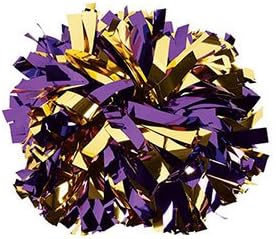 Single 6" Metallic Pom w/ Baton Handle (Metallic Gold/Purple)