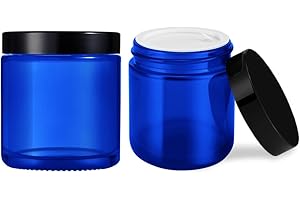 4 oz Glass Jars with Lids, Tecohouse Blue Glass Jars with Black Lids & Inner Liners, Mini Travel Sample Containers for Slime, Makeup, Cream, Lotion, Cosmetic - 2 pack