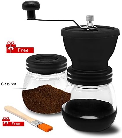 Sunnyac Manual Coffee Bean Grinder Spice Grinder, Ceramic Burr Coffee Mill with Stainless Steel Hand Grip, Adjustable Fine Coarse, Black