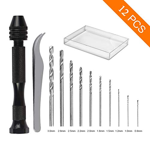 image for Vetoo 12 Pcs Mini Pin Vise Hand Drill Bits, Hobby Hand Drill Kit Manua
