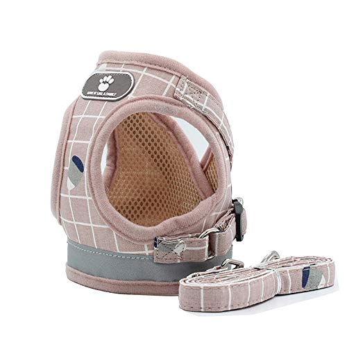 Kamots Beauty Escape Proof Cat Harness and Leash for Walking Adjustable Soft Mesh Pet Vest with Lead for Kitten Puppy Rabbit -(GridPink,S)