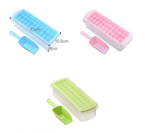 Fangfang Reusable Popsicle Frozen Ice Cream Pop Mold Maker Ice Cube Bin With 33 Ice Cubes (Green)
