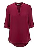 VIISHOW Women's Summer Blouses V Neck Cuffed Sleeve Blouse Shirts Tops Red L
