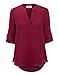 VIISHOW Women's Summer Blouses V Neck Cuffed Sleeve Blouse Shirts Tops Red L