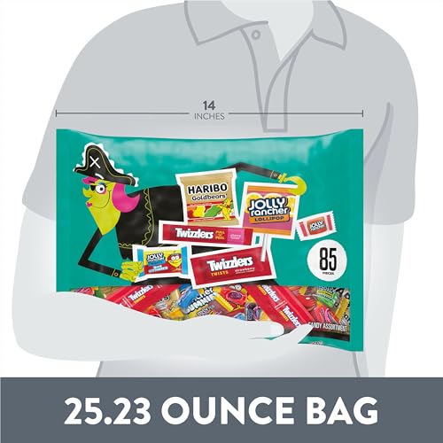JOLLY RANCHER, HARIBO AND TWIZZLERS ASSORTED FRUIT FLAVORED, HALLOWEEN CANDY BAG, 25.23 OZ (85 PIECES)