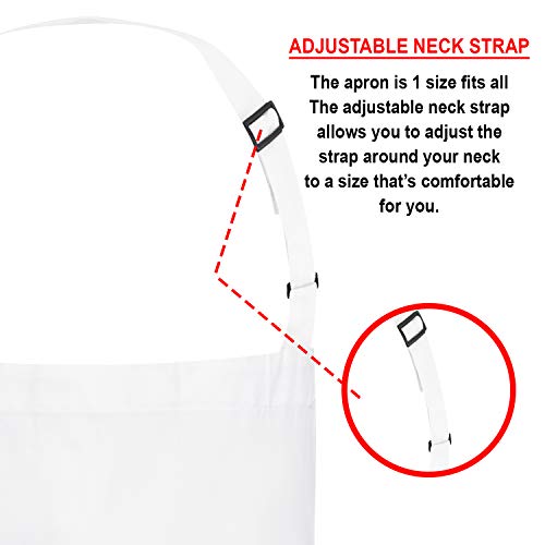 Perlli 2 Pack Adjustable Bib Apron Water Resistant Heavy Duty Professional White Chef Waitress Server Aprons for Kitchen Cooking Restaurant Bar Dishwashing BBQ with 3 Pockets Unisex for Women Men - Thumbnail 4