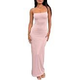 LILLUSORY Womens Summer Casual Slip Dresses Double Lined Bodycon Maxi Dress | Spaghetti Strap Backless Sleeveless Long Dress, Beach Vacation Spring Outfits, Easy Layering Piece, Elegant Cocktail Wear