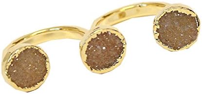 Triple Ring, Two Finger Ring Featuring Druzy Gemstone Electroplated in 24K Gold, Chocolate Ice Color