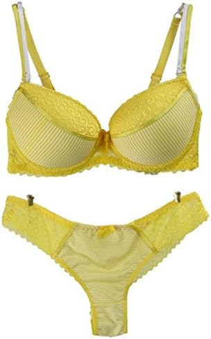 Lady Bra Brief Sets Lace Push up Bra Set Women Underwear Girl Sexy Lingeri Gold 75B
