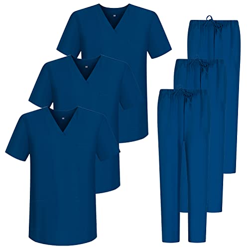 MISEMIYA - Confezione * 3 Set - Uniforme Medica con Maglia e Pantaloni Uniformi Mediche Camice Uniformi sanitarie - Ref.3-8178 - X-Small, Blu Marino 68