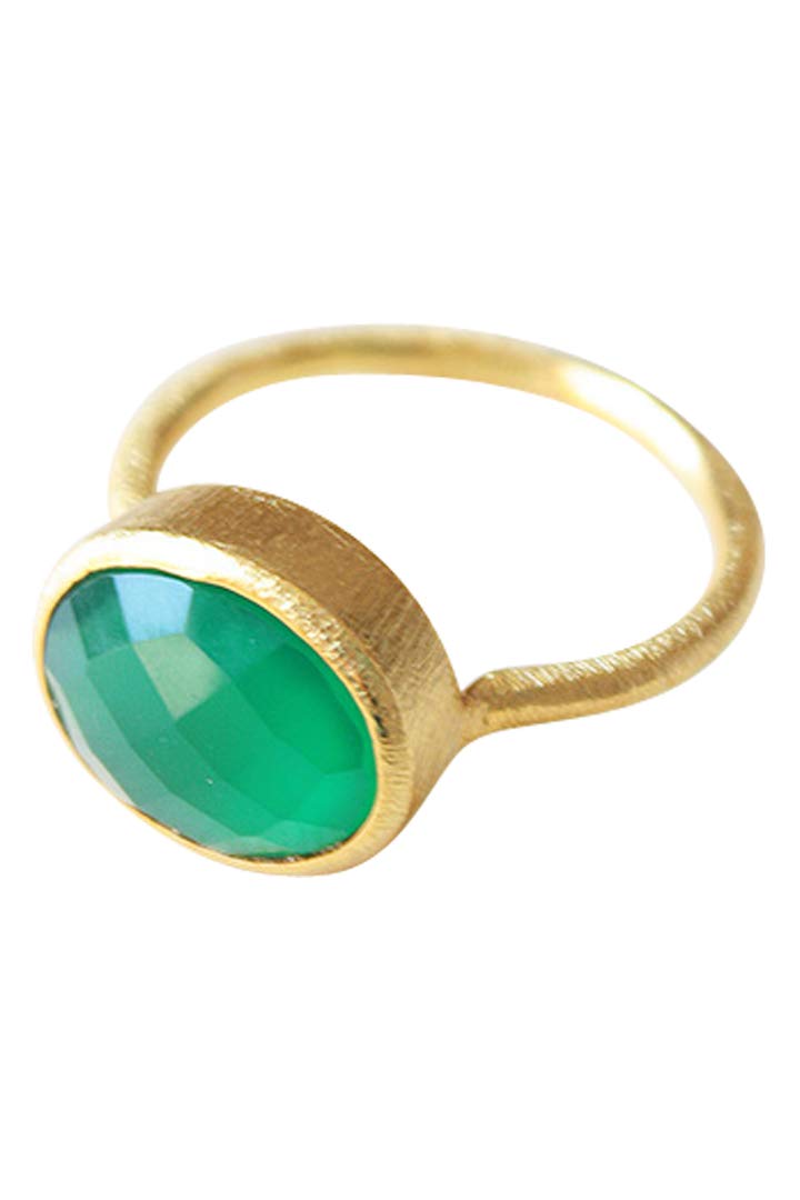 Vurmashop Ring with Green Onix in 18k Gold - Ring for Women with Semi-Precious Stone Design, Gold, Green Onyx