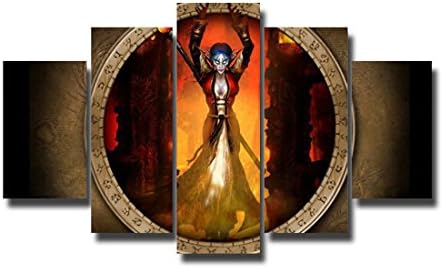 Earth Village Art-5 Panels Beautiful World Of Warcraft Horse Picture Decorative Art Oil Painting On Canvas Modern Home Wall painting Canvas Art HD Print Painting (With Framed)